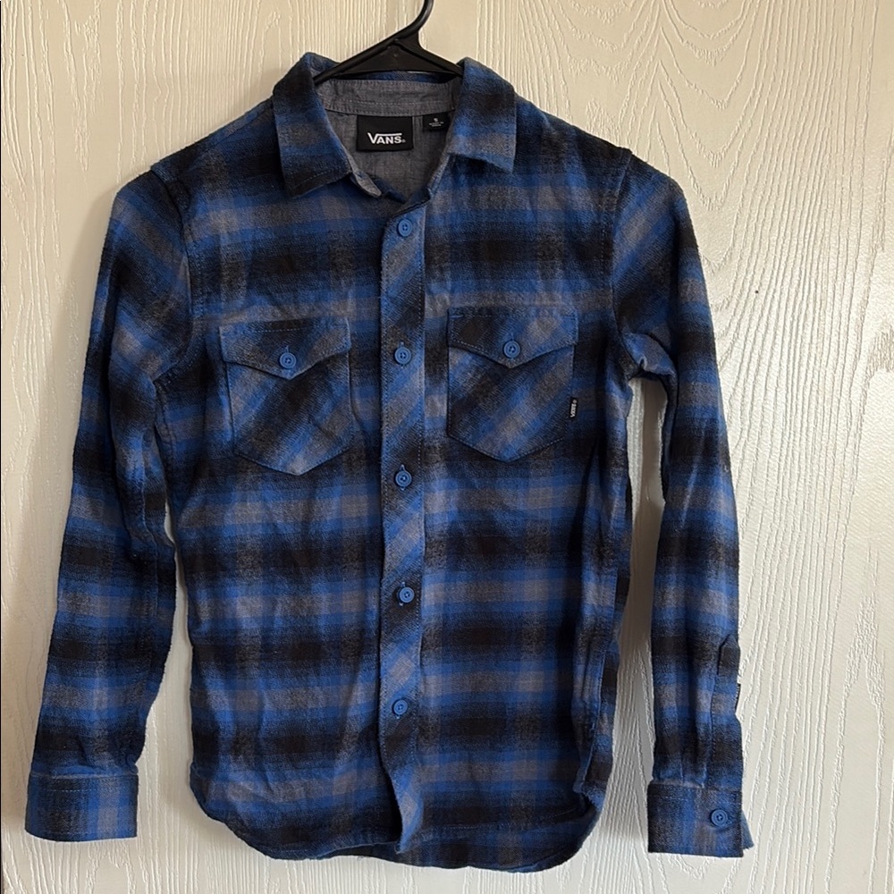 Vans Kids Blue and Black Plaid Button Down Shirt